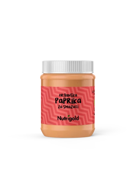 Nutrigold organic bell pepper vegan spread in a transparent glass packaging of 135g