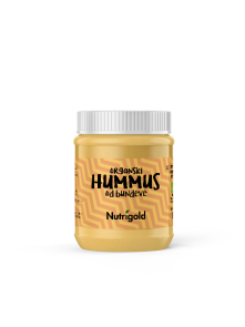 Nutrigold organic pumpkin hummus in a transparent jar of 135g