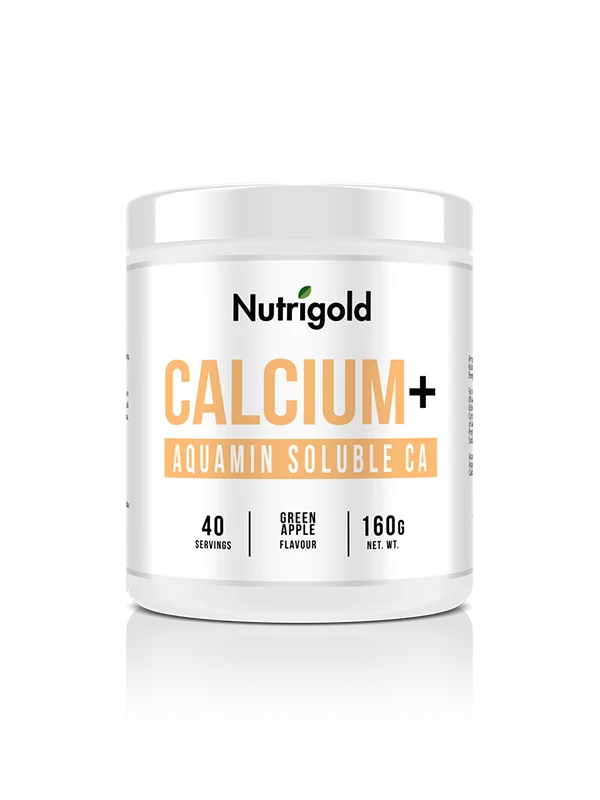 Nutrigold kalcij u prahu s okusom zelene jabuke u bijeloj ambalaži od 160g