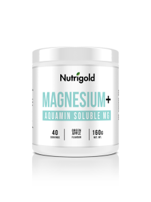 Nutrigold Magnesium+ Aquamin Soluble, green apple flavoured in a plastic container of 160g
