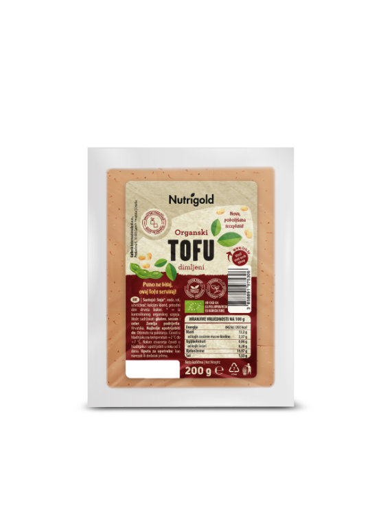 Nutrigold organic smoked tofu in a transparent packaging of 200g