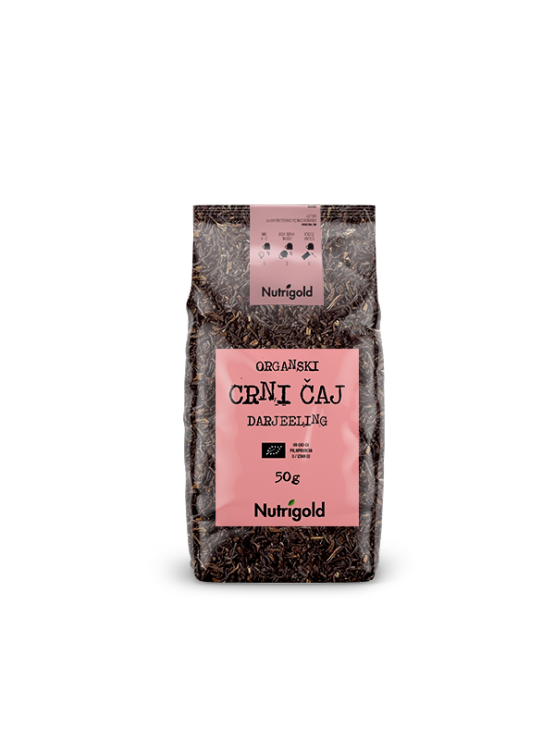 Nutrigold organic Darjeeling black tea in a packaging of 50g