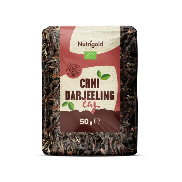 Nutrigold organic Darjeeling black tea in a packaging of 50g