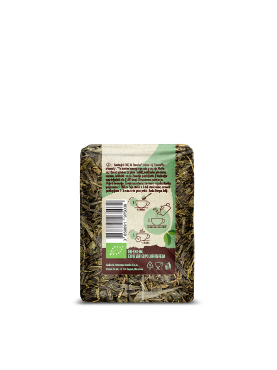 Nutrigold organic sencha green tea in a transparent packaging of 50g