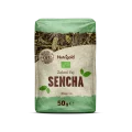 Nutrigold organic sencha green tea in a transparent packaging of 50g