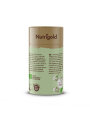 Nutrigold organic gunpowder green tea in a green cylinder shaped packaging containing 50g