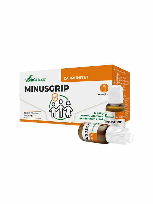 Soria Natural minusgrip drops in a 50ml glass ampoule with a dropper
