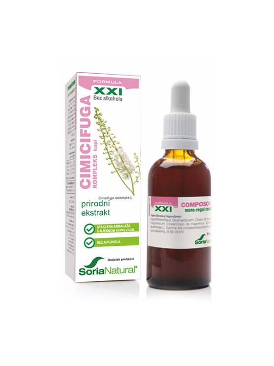 Soria Natural cimicifuga xxl complex drops in a 50ml glass bottle with a dropper