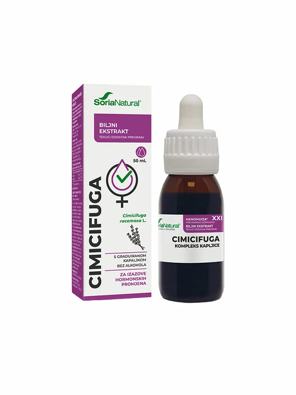 Soria Natural cimicifuga xxl complex drops in a 50ml glass bottle with a dropper