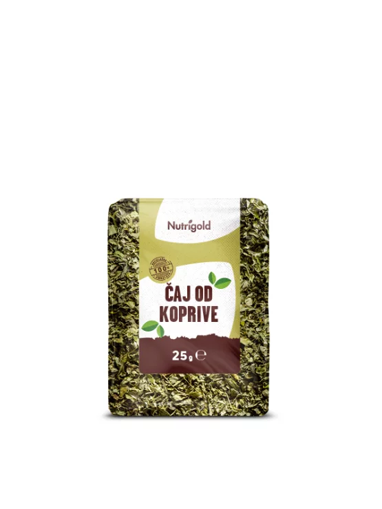 Nutrigold nettle tea in transparent packaging of 25g