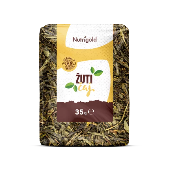 Nutrigold yellow tea in a transparent packaging of 35g