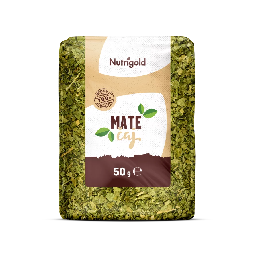 Nutrigold Yerba Mate tea in a transparent packaging of 50g