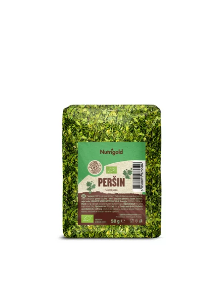Nutrigold organic chopped parsley in a transparent packaging of 50g