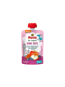 Organic Holle apple, blueberry and date purée in a resealable pouch of 100g