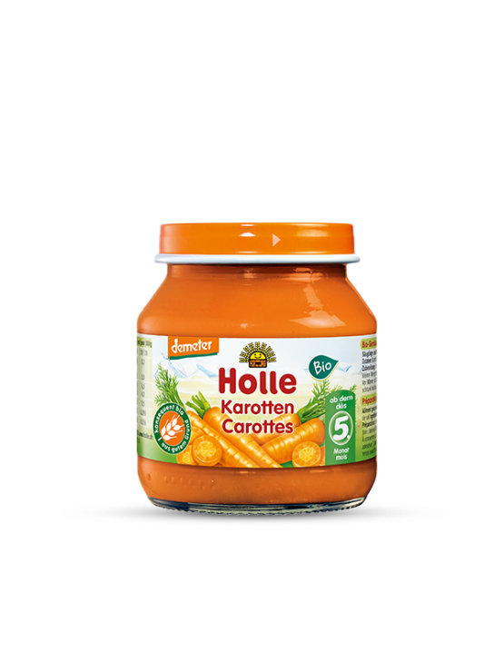 Organic Holle carrot purée in a glass jar of 125g