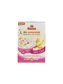 Organic Holle junior cornflakes muesli with fruit in a cardboard packaging of 250g
