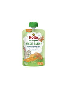 Organic Holle carrot, sweet potato and pea purée in a resealable pouch 100g