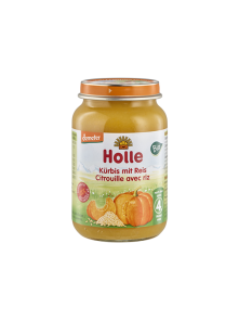 Organic Holle pumpkin and rice purée in a glass jar of 190g