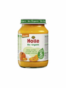 Organic Holle pumpkin and rice purée in a glass jar of 190g