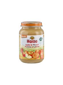 Organic Holle apple and apricot purée in a glass jar of 190g