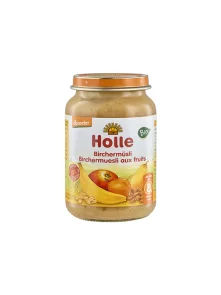 Organic Holle fruits and muesli purée in a glass jar of 220g