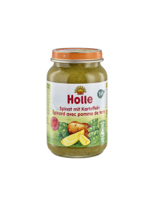 Organic Holle spinach and broccoli purée in a glass jar of 190g