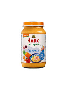 Organic Holle vegetables and couscous purée in a glass jar of 220g