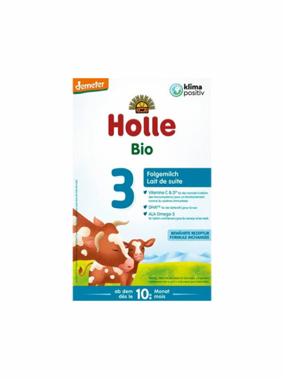 Holle infant follow on formula 3 in cardboard rectangular box