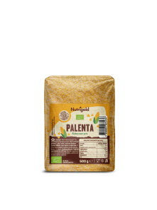 Nutrigold organic polenta in a transparent packaging of 500g