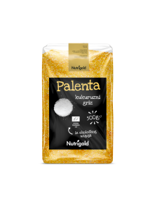 Nutrigold organic polenta in a transparent packaging of 500g