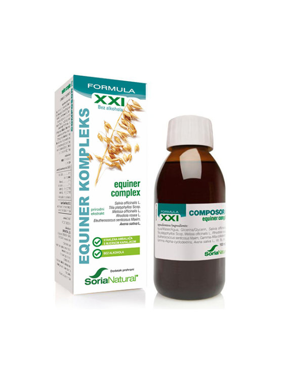 Soria Natural equiner xxl complex drops in a 50ml glass bottle with a dropper