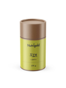 Nutrigold neem powder in a brown cardboard packaging of 250g