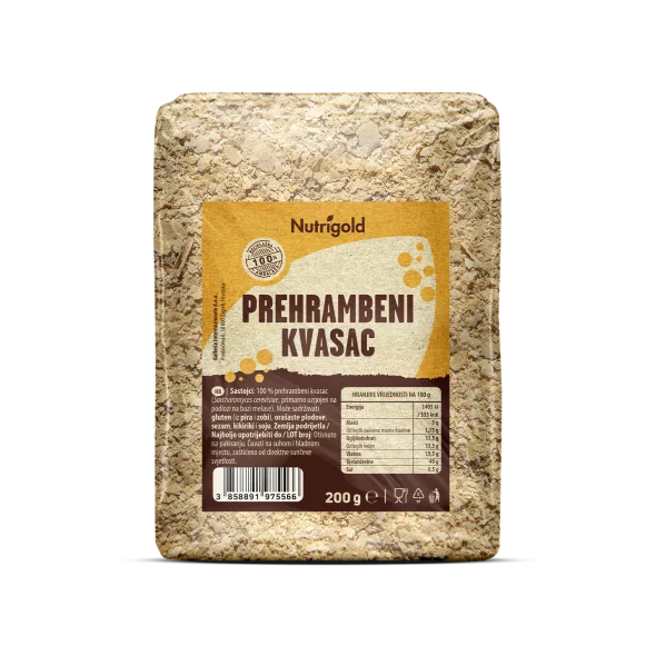 Nutrigold nutritional yeast in a transparent packaging of 200g