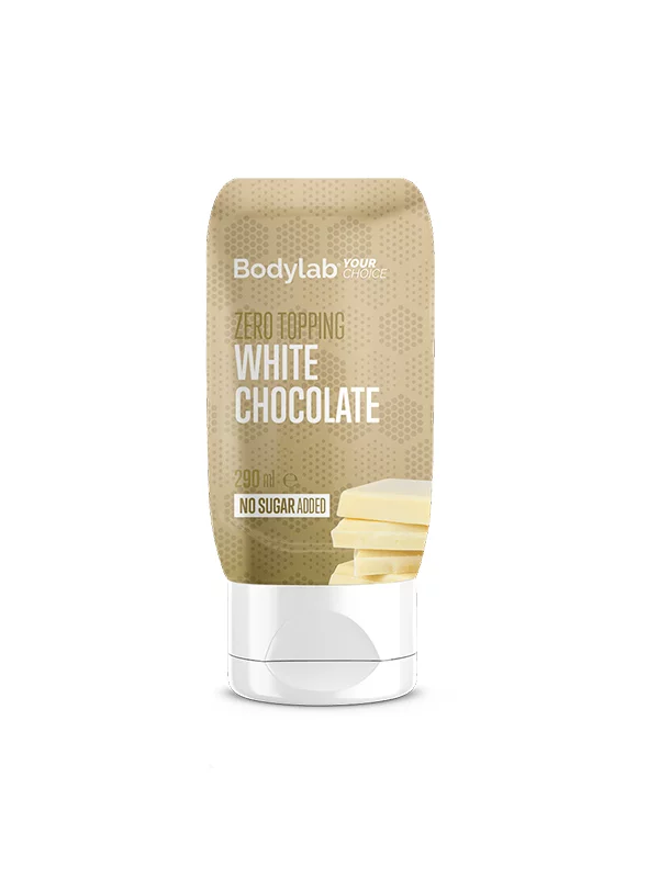 Bodylab zero topping white chocolate in a dispensing bottle of 290ml