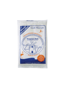 Unrefined coarse Sicilian salt in a packaging of 1000g