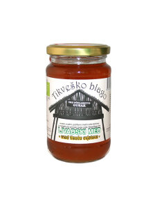 Tikveško blago organic meadow honey in a 450g glass jar