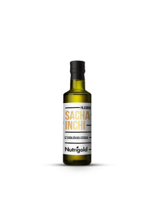 Nutrigold organic cold-pressed sacha inchi oil in dark bottle of 100ml