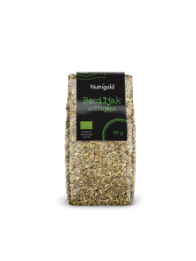 Nutrigold organic dried basil in a transparent package of 50 grams