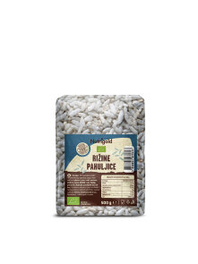 Nutrigold organic rice flakes in a transparent packaging of 500g
