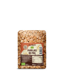 Nutrigold organic spelt flakes in a transparent packaging of 500g