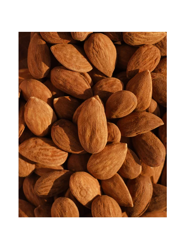 Nutrigold organic almonds in a transparent plastic container of 250 grams