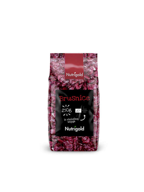 Nutrigold organic dried cranberries in a packaging of 250g