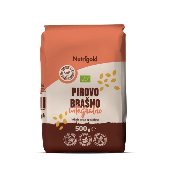 Nutrigold organic whole grain spelt flour in a packaging of 500g