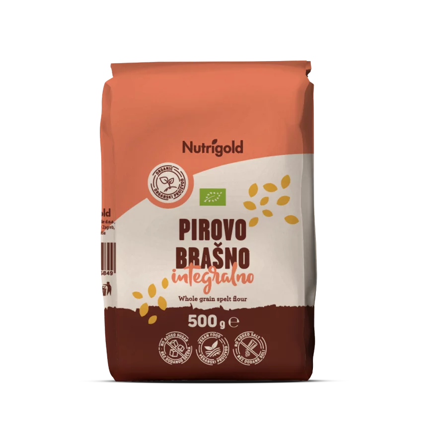 Nutrigold organic whole grain spelt flour in a packaging of 500g