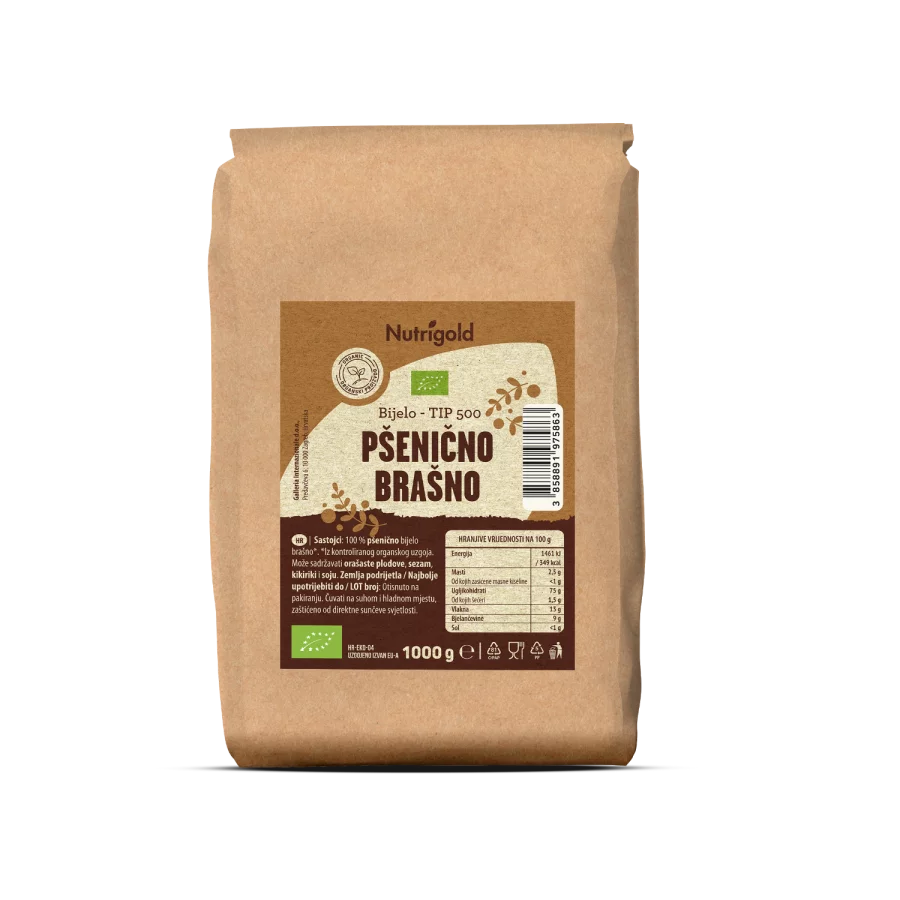 Nutrigold organic wheat flour type 500 in a packaging of 1000g