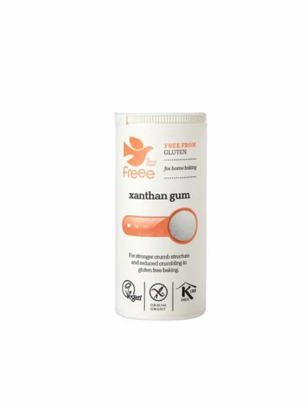 Freee gluten free xanthan gum in a tubed packaging of 100g