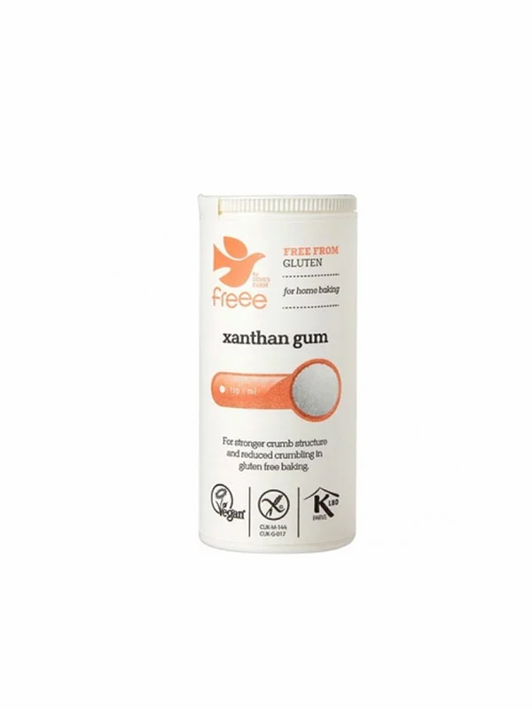 Freee gluten free xanthan gum in a tubed packaging of 100g
