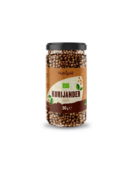 Nutrigold organic whole coriander in a 30g jar