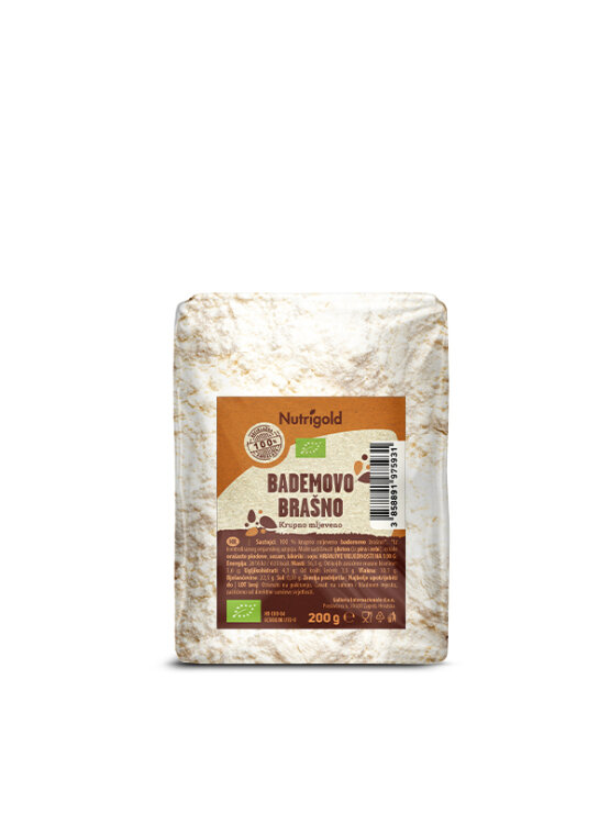 Nutrigold organic almond meal in 200g transparent packaging