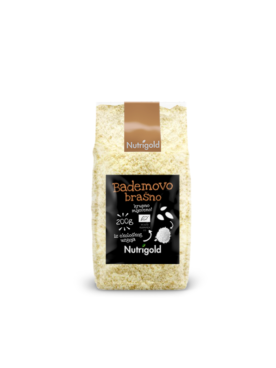Nutrigold organic almond meal in 200g transparent packaging